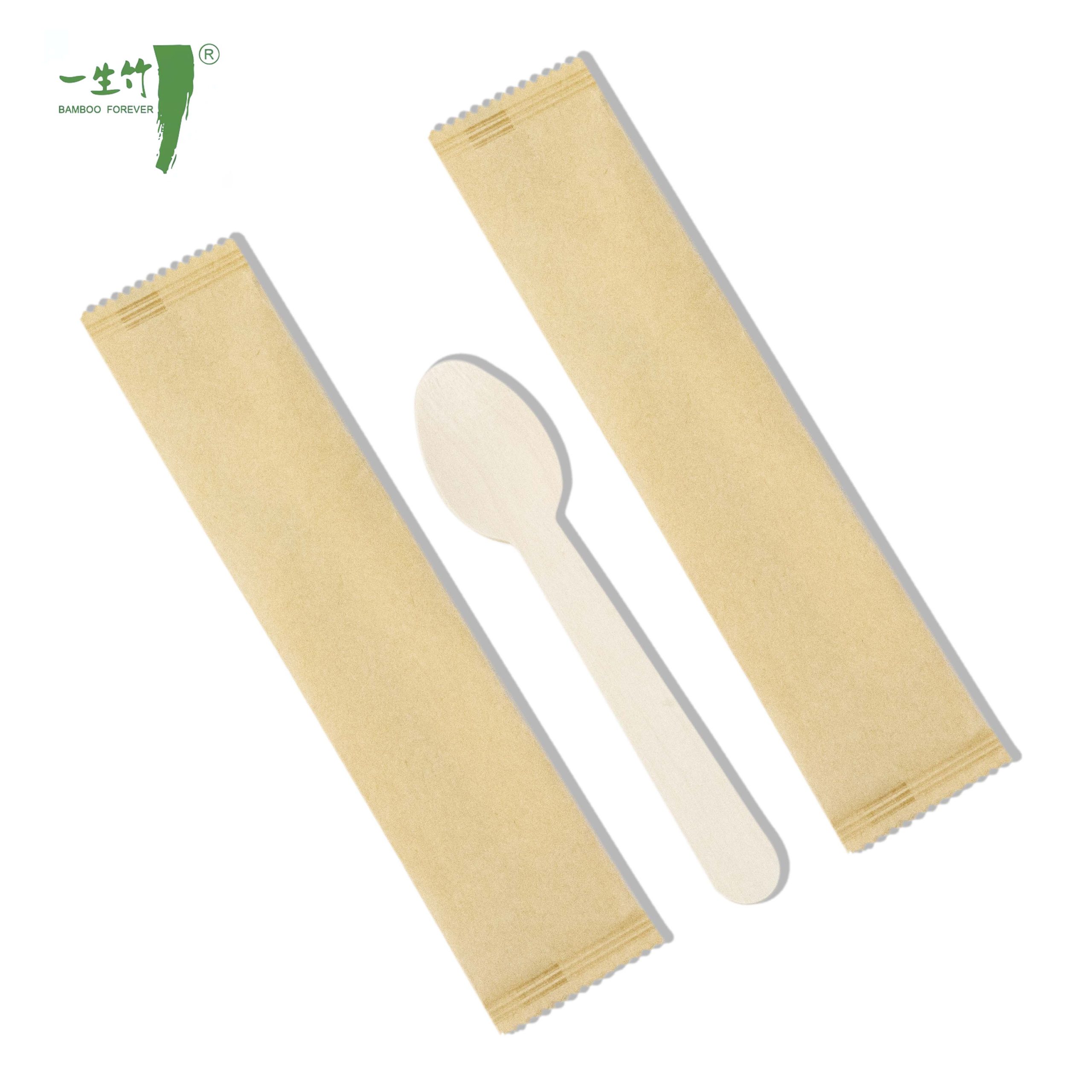 Biodegradable Disposable Eco Friendly Wooden Spoon with Paper Packaging