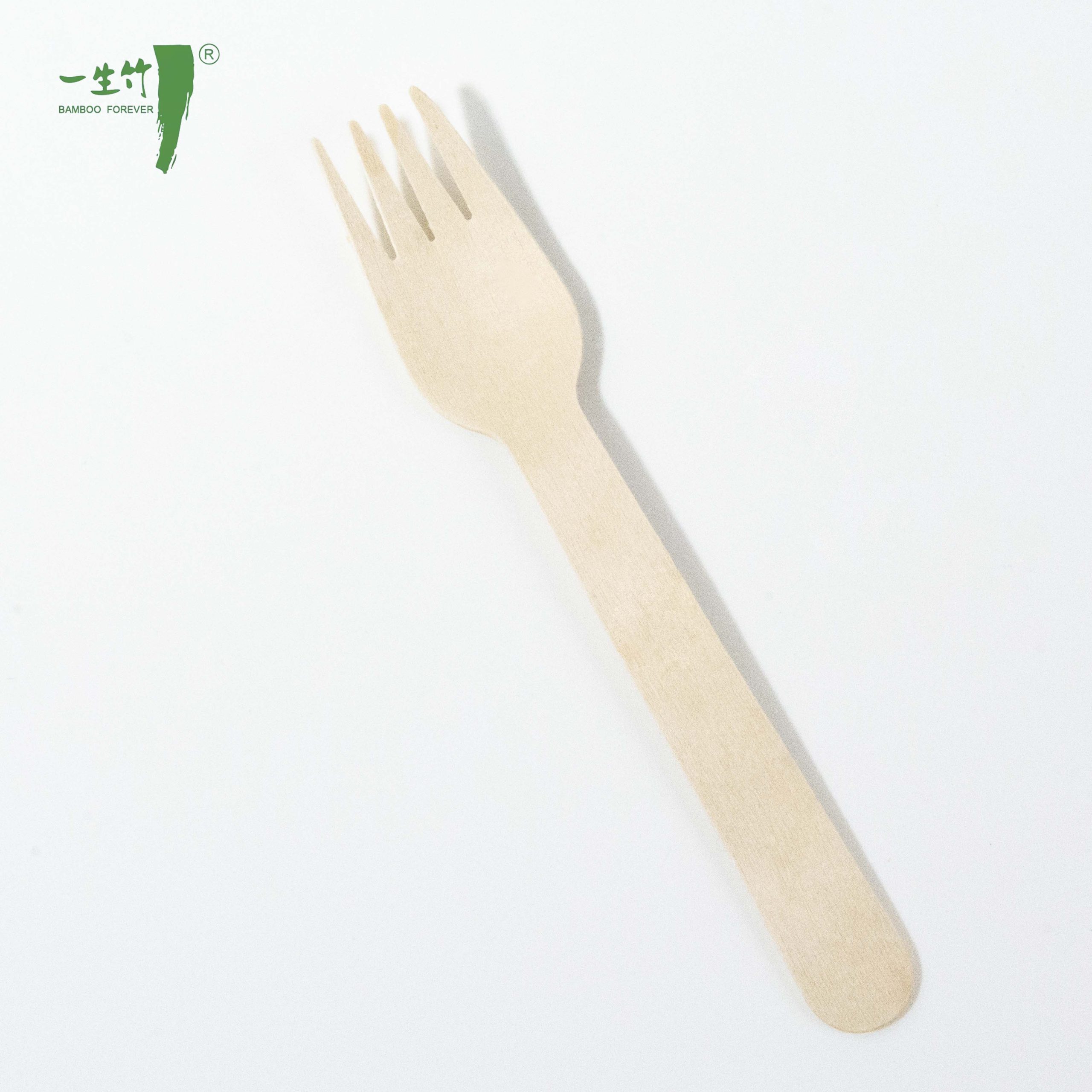 Natural Eco Friendly Birch Wood Disposable Fork Custom Size Package