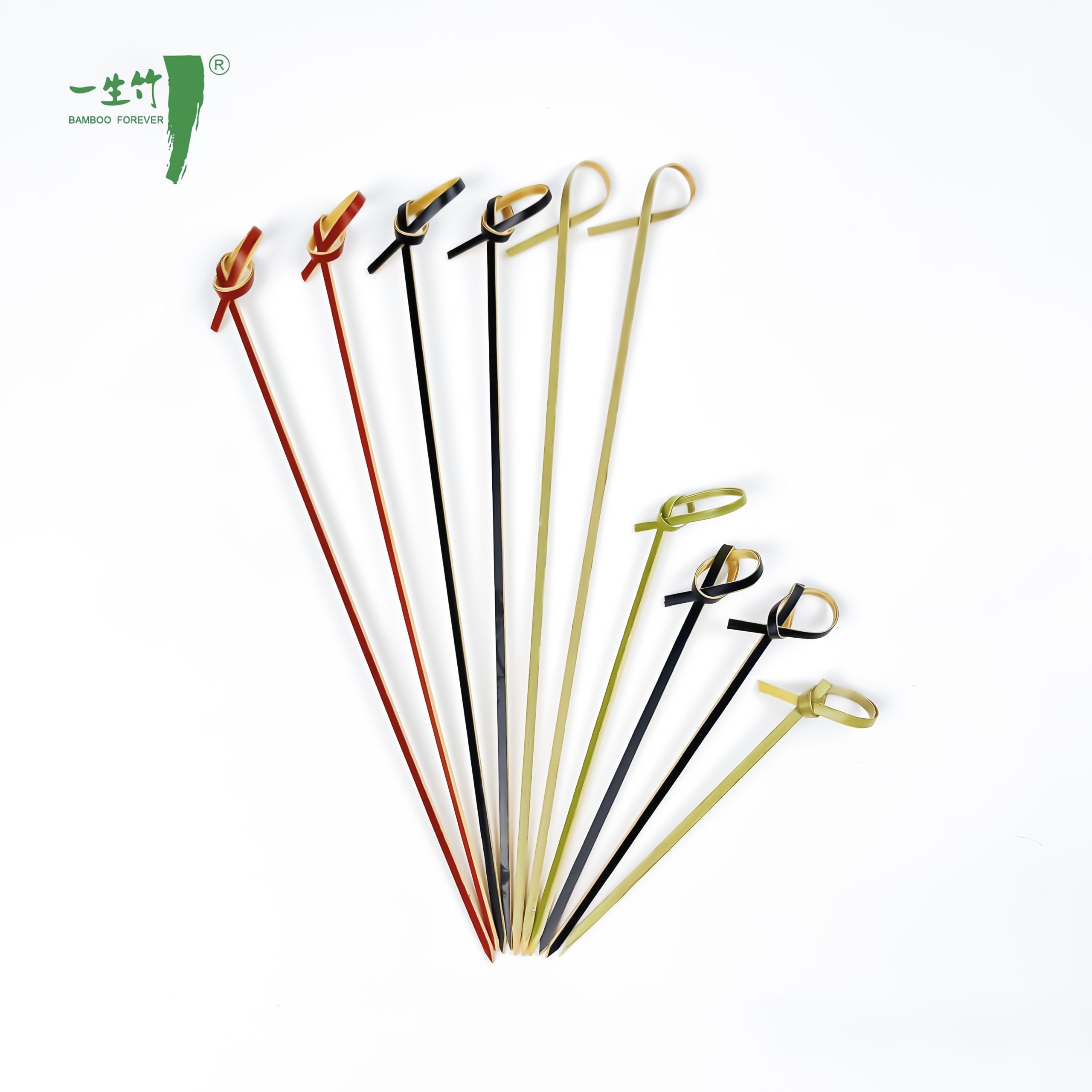 Free Sample Stick Disposable Bamboo Fruit Cocktail Knot Skewer in Bulk With Color